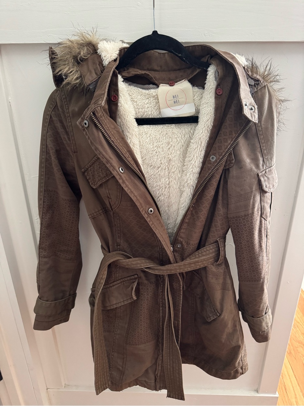 Anthropologie Women's Brown Faux-Fur Lined Hooded Jacket